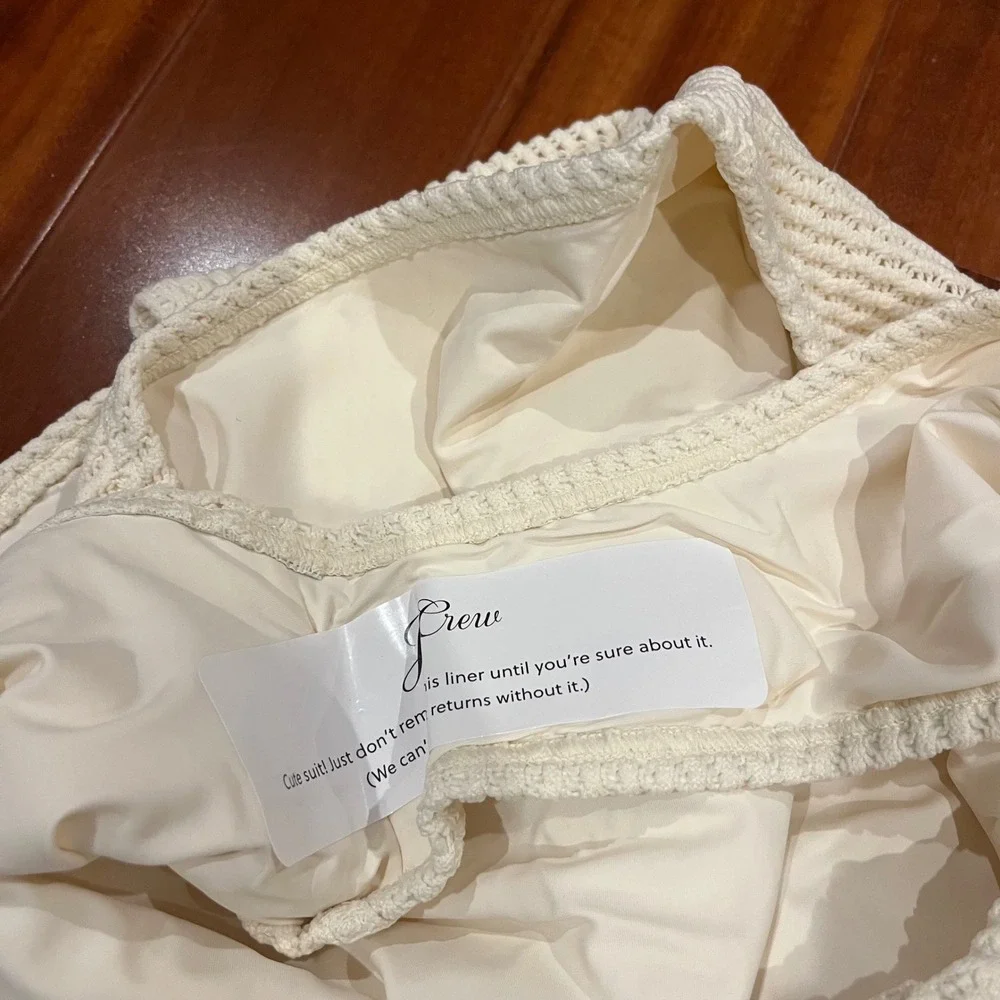 J Crew Crochet Swimsuit One Piece Swim Textured Ivory‎ Cream C1290 New Size 14